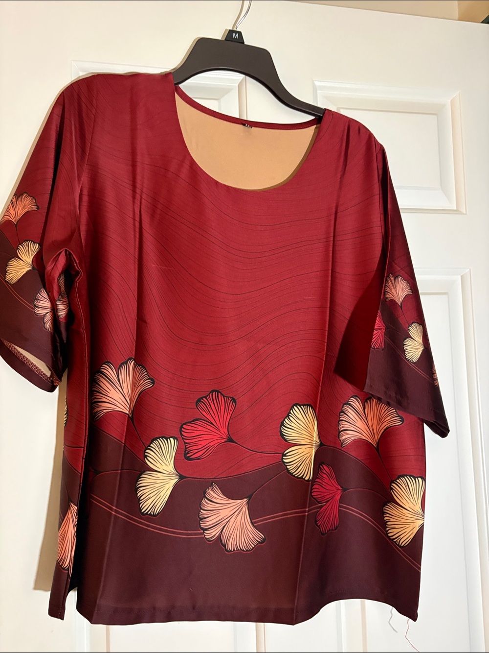Silky short sleeve blouse top burgundy NEW XXL